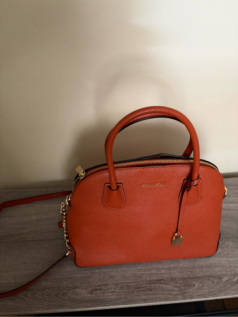 Michael Kors Orange Dome Satchel with Gold Hardware